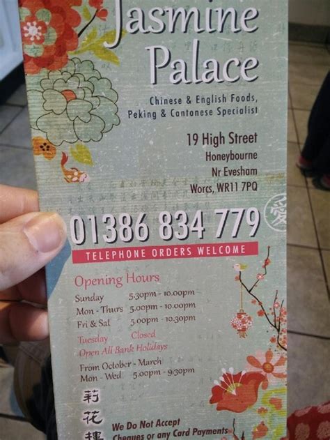 Menu at Jasmine Palace fast food, Honeybourne