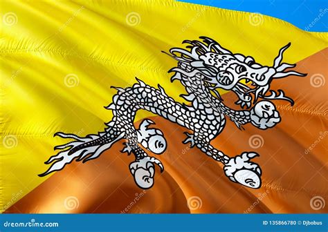 Bhutanese Flag. 3D Waving Flag Design. the National Symbol of Bhutan, 3D Rendering. Bhutanese ...