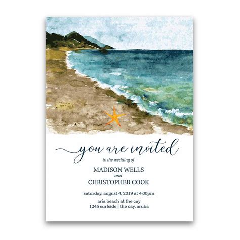 Beach Wedding Invitation Sea Inspired Watercolors Destination Wedding