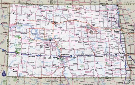 Large detailed roads and highways map of North Dakota state with ...