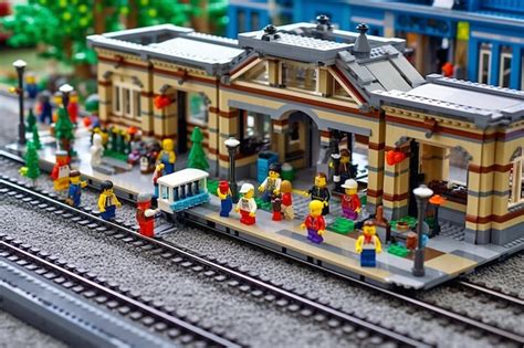 Premium AI Image | a lego train station with platforms tracks and waiting AI generated