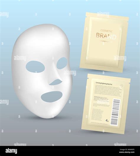 Plastic packaging with sheet mask. Blank foil or plastic sachet for food or medicines. Design ...