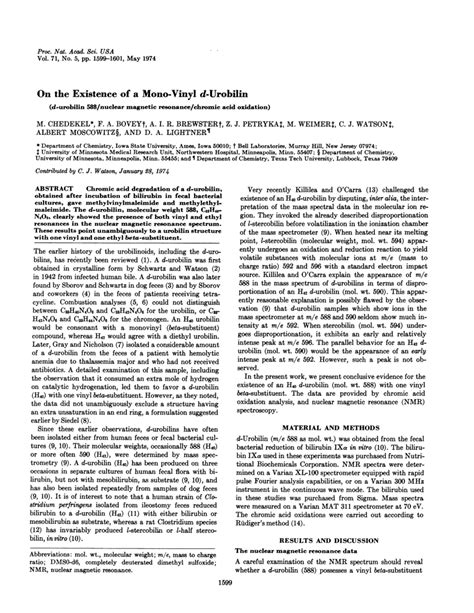 (PDF) On the Existence of a Mono-Vinyl d-Urobilin