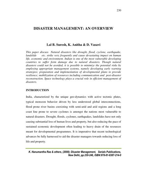 (PDF) DISASTER MANAGEMENT: AN OVERVIEW