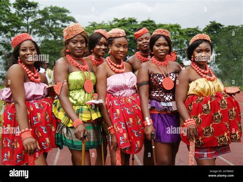 Young Nigerian ladies display their traditional rich culture during the National Festival for ...