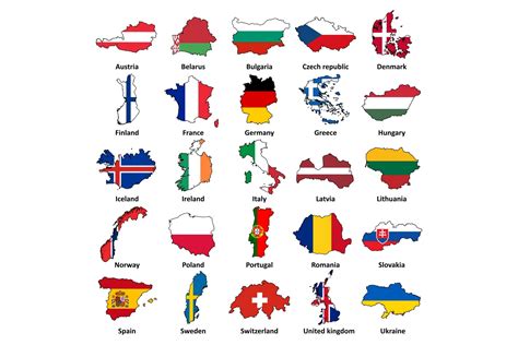 European flags in map shape on white | Illustrations ~ Creative Market