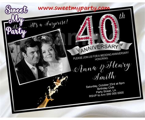 40th Wedding Anniversary Invitation|Ruby Wedding Anniversary Invitation ...