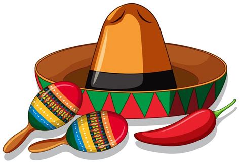 Mexican hat and maracas on white background 299125 Vector Art at Vecteezy