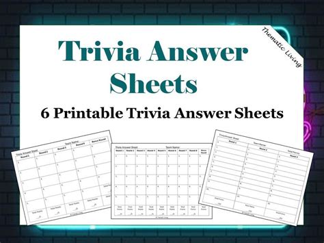 6 Trivia Night Answer Sheets Printable Rounds Questions Letter Size Digital - Etsy | Trivia ...