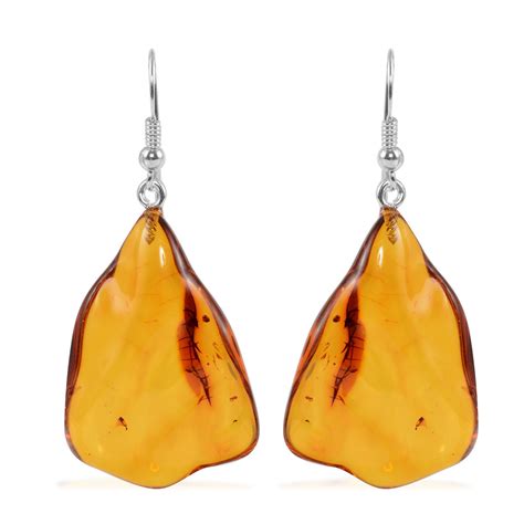 Free Form Wave Design Amber Drop Earrings Medium - Amberman. Baltic amber sterling silver.