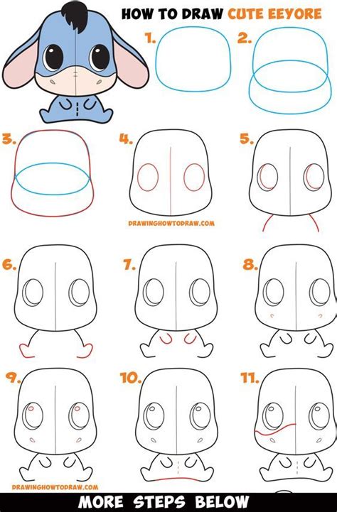 How to Draw a Cute Chibi / Kawaii Eeyore Easy Step by Step Drawing Tutorial for Kids & Beginners ...