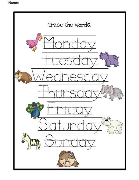 Days Of The Week Tracing Worksheets Pdf - Name Tracing Generator Free