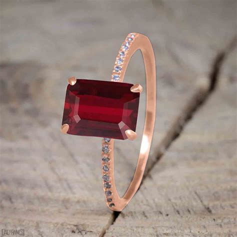 JeenMata - Beautiful 1 Carat emerald cut Ruby Solitaire Engagement Ring for Women in Rose Gold ...