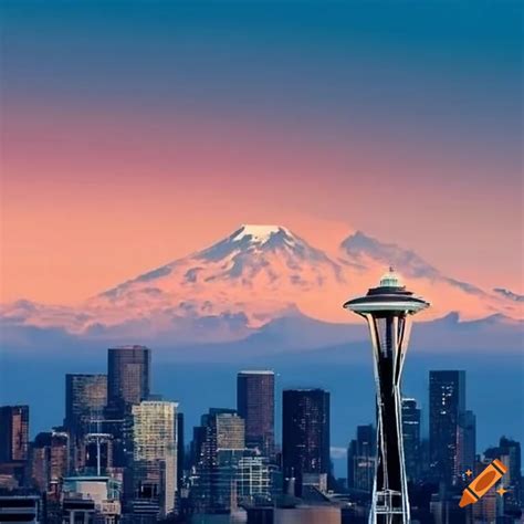 Seattle skyline with mount rainier in the background