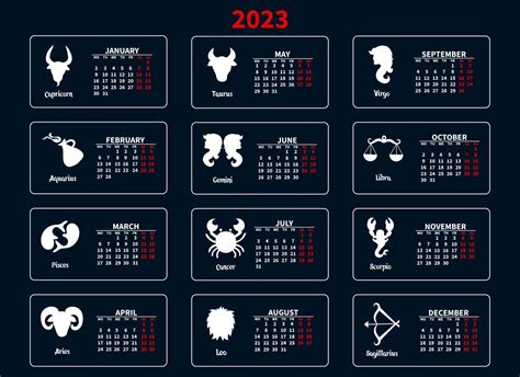 calendario 2023 con signos del zodiaco en un fondo azul. impresión de ...