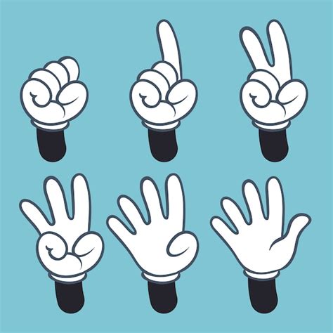 Premium Vector | Hand numbers. Cartoon hands people in glove, sign language palm two three one ...