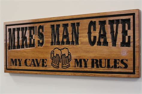 Personalised Engraved 'Man Cave My Room My Rules' Wooden Hanging Sign Gift Home & Garden Man ...