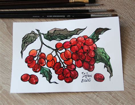 Berry Painting Red Rowan Original Watercolor Sketch. Handmade | Etsy