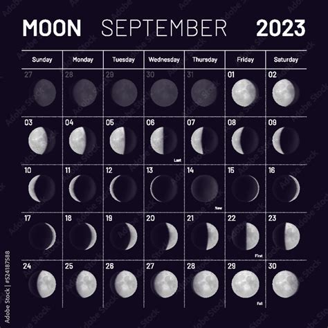 September lunar calendar for 2023 year, monthly cycle planner ...