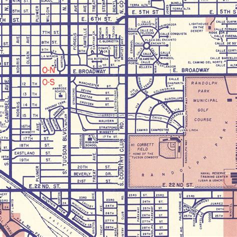 Vintage Map of Tucson, Arizona 1956 by Ted's Vintage Art