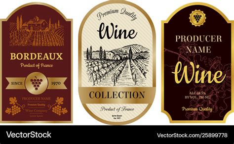 Vintage wine labels alcohol badges with pictures Vector Image