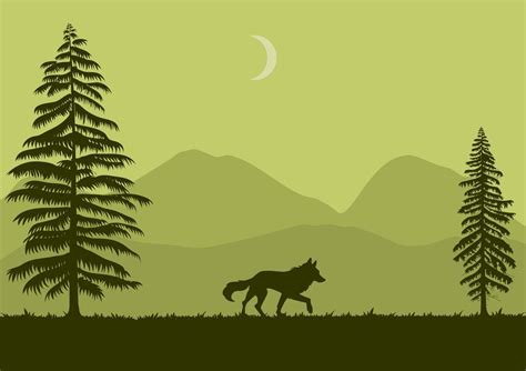 Landscape with green silhouette wolf vector illustration 17265970 ...