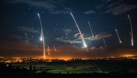 Premium AI Image | Israel's iron dome system intercepts rockets on a ...