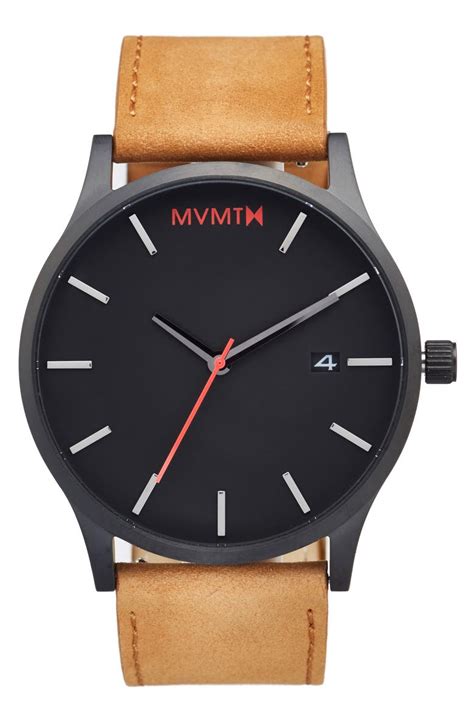 MVMT Leather Strap Watch, 45mm | Nordstrom