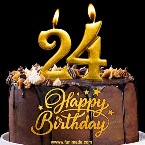 24 Birthday Chocolate Cake with Gold Glitter Number 24 Candles (GIF ...