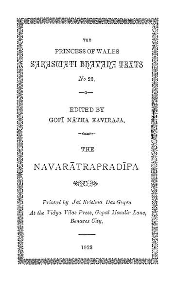 Navaratrapradipah.of. Nanda. Alias. Vinayaka. Pandita. Dharmadhikari Ed Gopinath Kaviraj ...