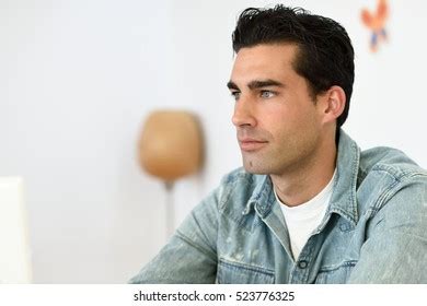 Good Looking Man Wearing Denim Shirt Stock Photo 523776325 | Shutterstock