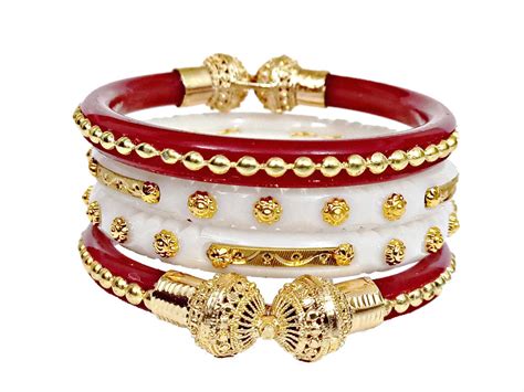 Buy Gold Plated Acrylic Shakha Pola Bangle Set for Women (Red & White ...