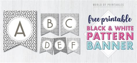 Free Printable Black And White Pattern Banner Letters - World of Printables | Free printable ...