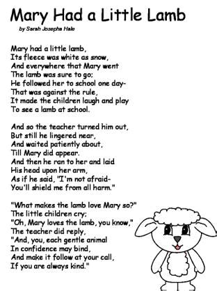 poem Mary Had a Little Lamb