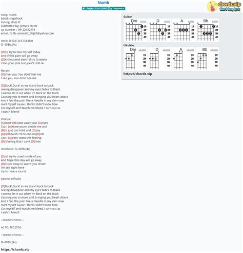 Hợp âm: Numb - cảm âm, tab guitar, ukulele - lời bài hát | chords.vip