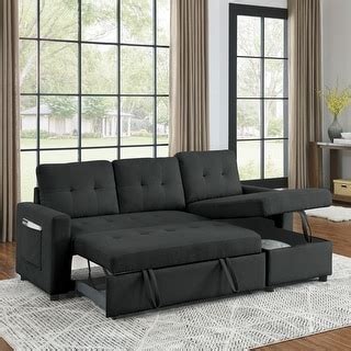 Black Reversible Sleeper Sectional Sofa with Storage Chaise and Pocket - Bed Bath & Beyond ...