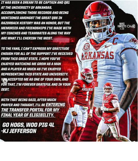 Arkansas QB KJ Jefferson to enter the transfer portal