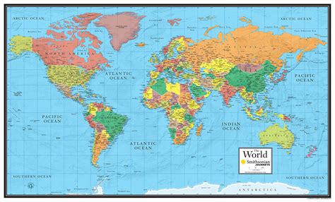 30x48 World Wall Map by Smithsonian Journeys - Blue Ocean Edition (30x48 Laminated) for sale ...
