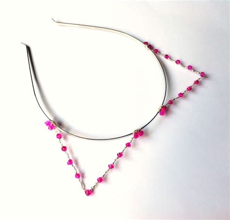 Hot Pink Cat Ears Headband Beaded Kitty Cat Hair Band Wire