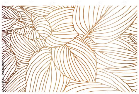 Luxury gold line art and Variegated Plants nature drawing background vector. Leaves and Floral ...