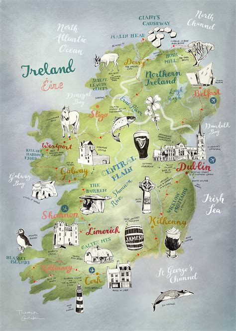 Laminated Ireland Map Landmarks Cities Travel World Map With Cities In Detail Map Posters For ...