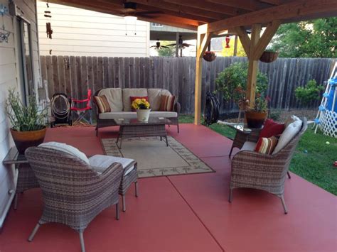 Back patio after using Valspar semi transparent concrete stain and ...