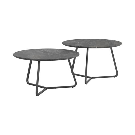 Lennox 2-piece Round Coffee Table Set Faux Slate and Matte B