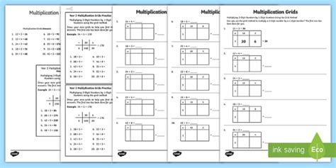 Using the Grid or Box Method of Multiplication PDF - Year 3