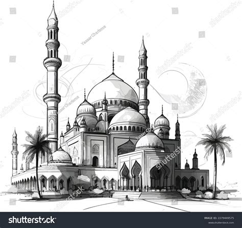 Outline Art Mosque Sketch Masjid Arabia Stock Vector (Royalty Free ...