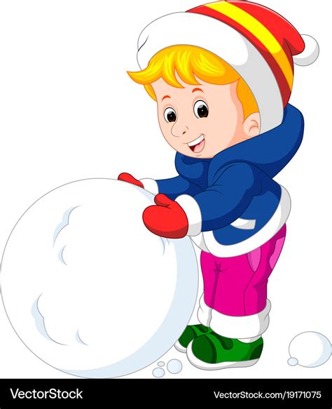 Cartoon kids playing with snow Royalty Free Vector Image