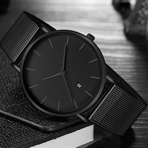 Black Wrist Watch Men Watches Male Business Style Wristwatches Stainless Steel Quartz Watch For ...