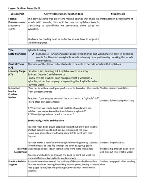 Reading Lesson Plan