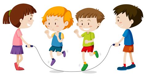 Happy children playing jumprope 296850 Vector Art at Vecteezy