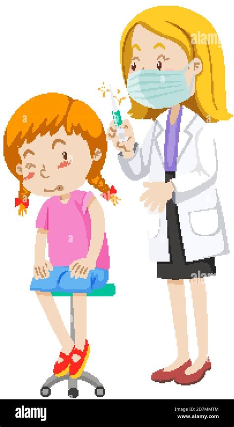 Doctor injecting flu vaccine for girl cartoon character illustration ...